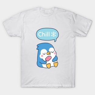 Cute Penguin Says Chill Snowflake Funny T-Shirt